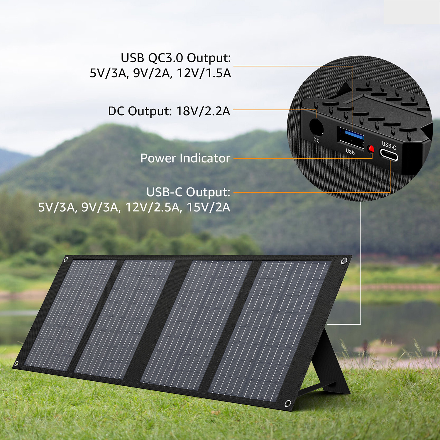 40W Portable Solar Panel Foldable DC USB Camping Charger For Phone Power Station