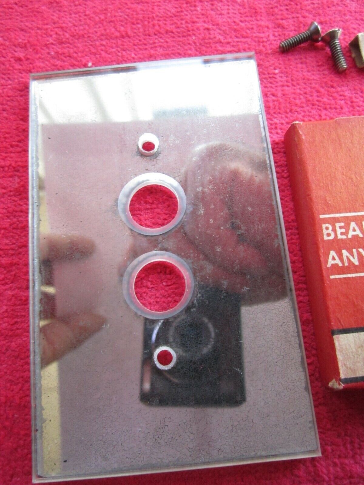 NOS ANTIQUE VINTAGE MONOWATT PUSH BUTTON MIRROR WALL PLATE SWITCH OUTLET COVER