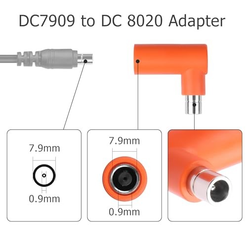7A 168W DC 7909 to DC 8020 Adapter, 90 Degree Right Angle 7909 Female to 8020