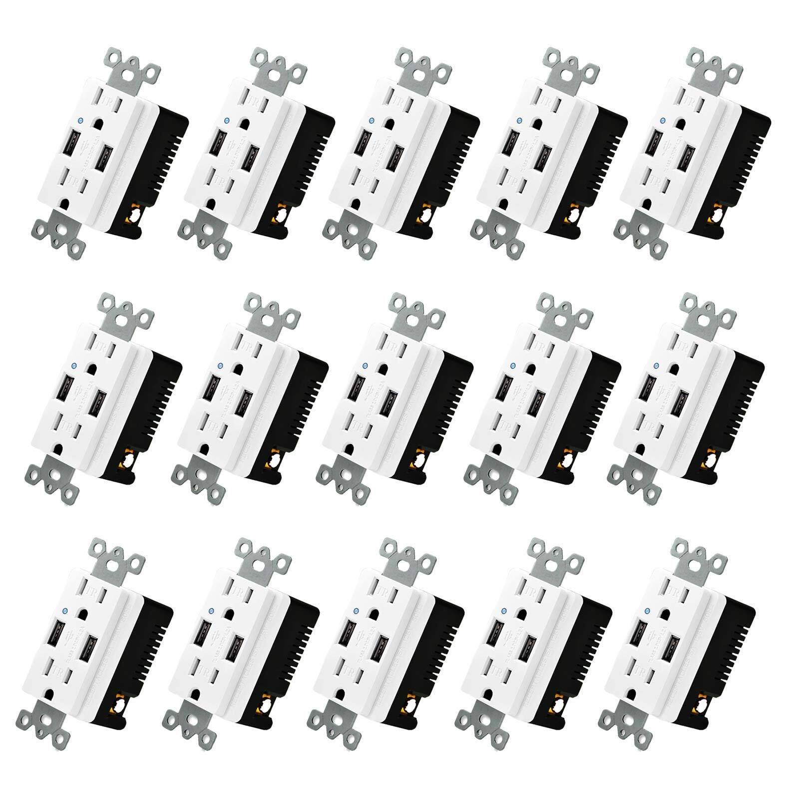 15 Packs 4.2A USB Wall Outlet Charger Tamper Resistant TR Electrical Receptacles