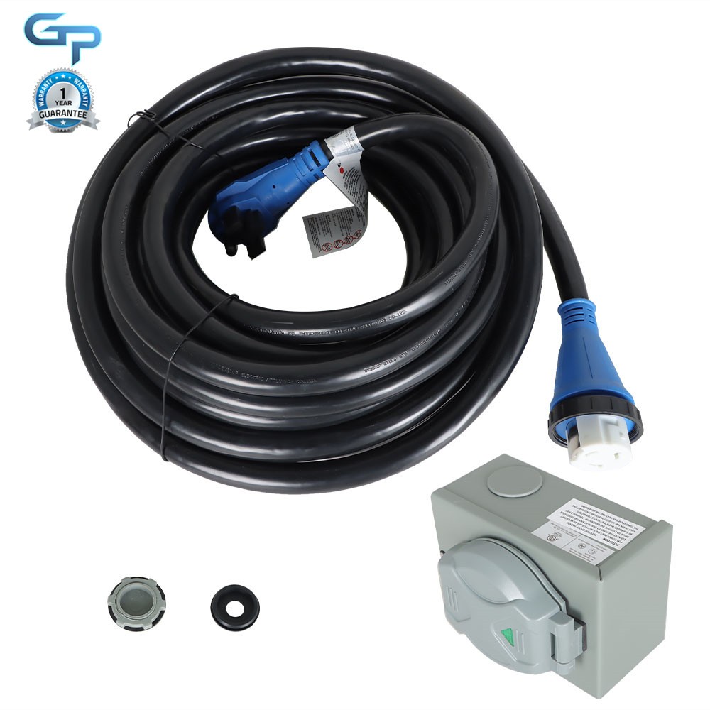 50 Amp Generator Cord 25/30/50FT+Power Inlet Box Waterproof Combo Kit ETL Listed