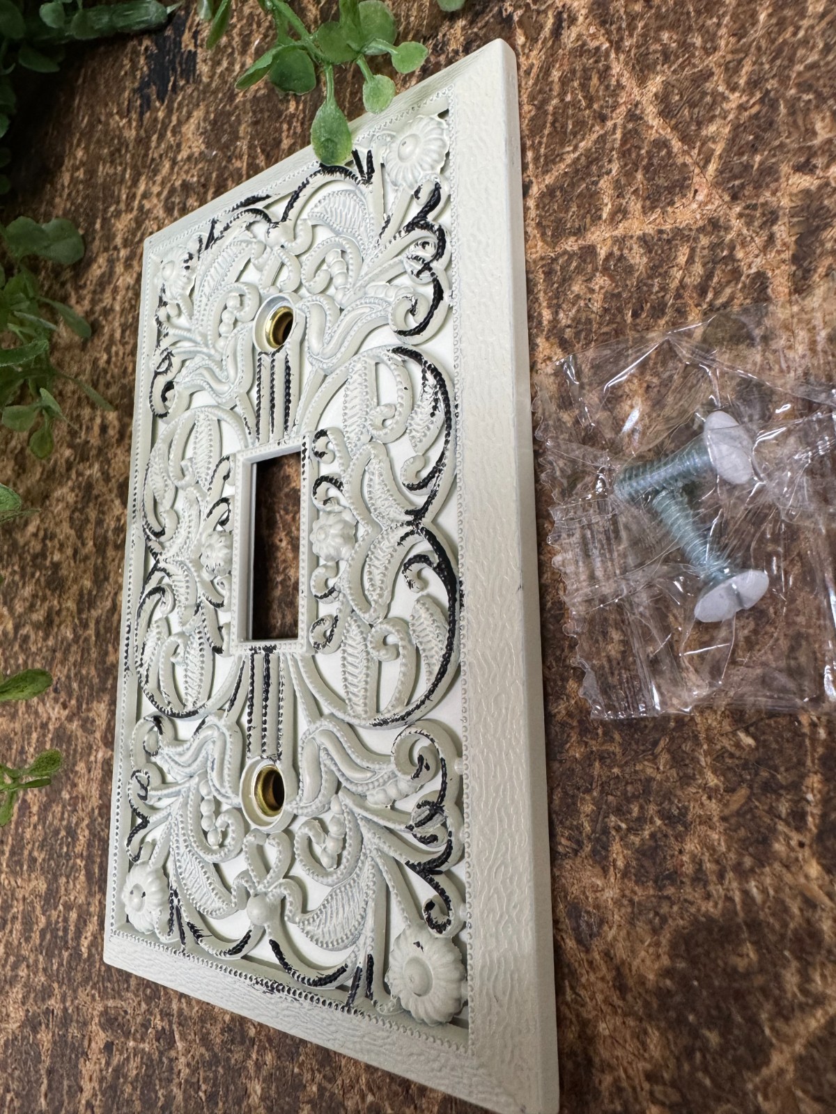 Filigree Wall Cover Switch Plate Single One Toggle Light Vintage Distress White
