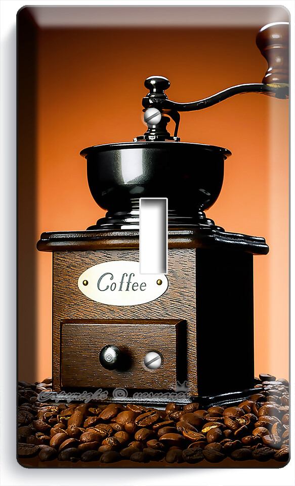 LIGHT SWITCH OUTLET WALL PLATE COFFEE BEANS VINTAGE MANUAL GRINDER KITCHEN DECOR