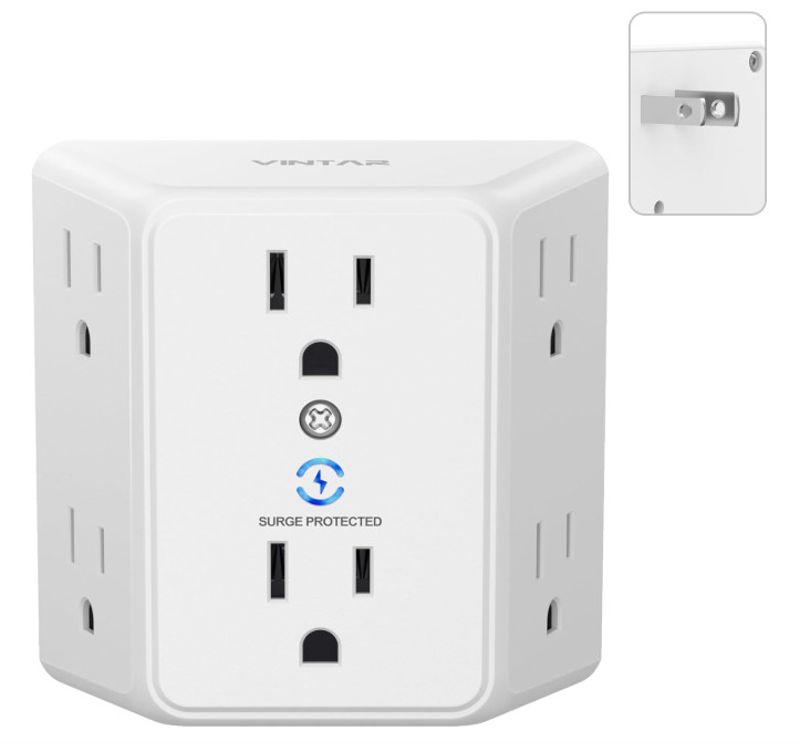 2 Prong to 3 Prong Outlet Adapter, 3 Sided 6 Outlet Widely Spaced Extender, Pola
