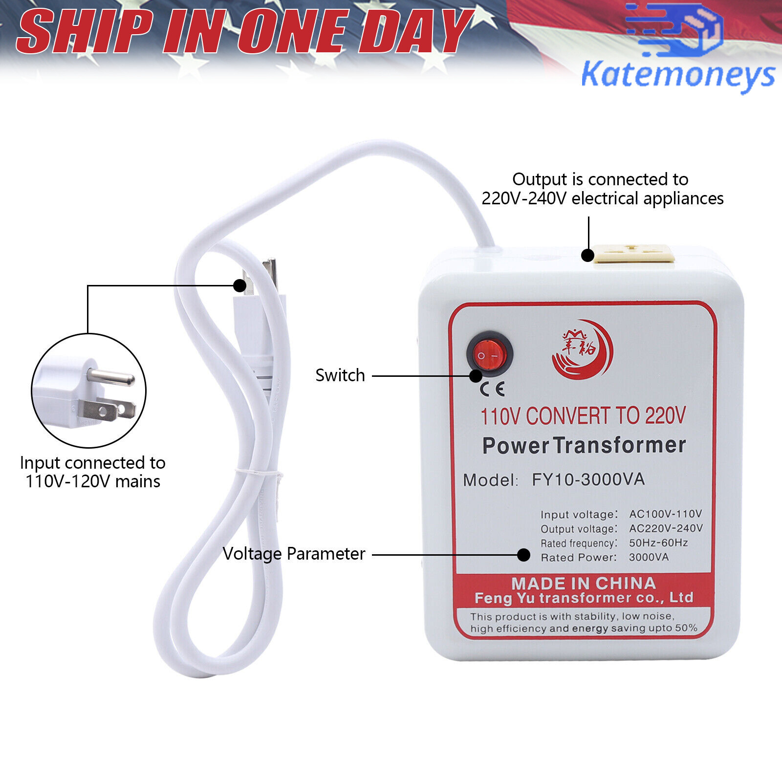 Power Only Step-Up 110V To 220V Transformer Converter Adapter 3000W For Home