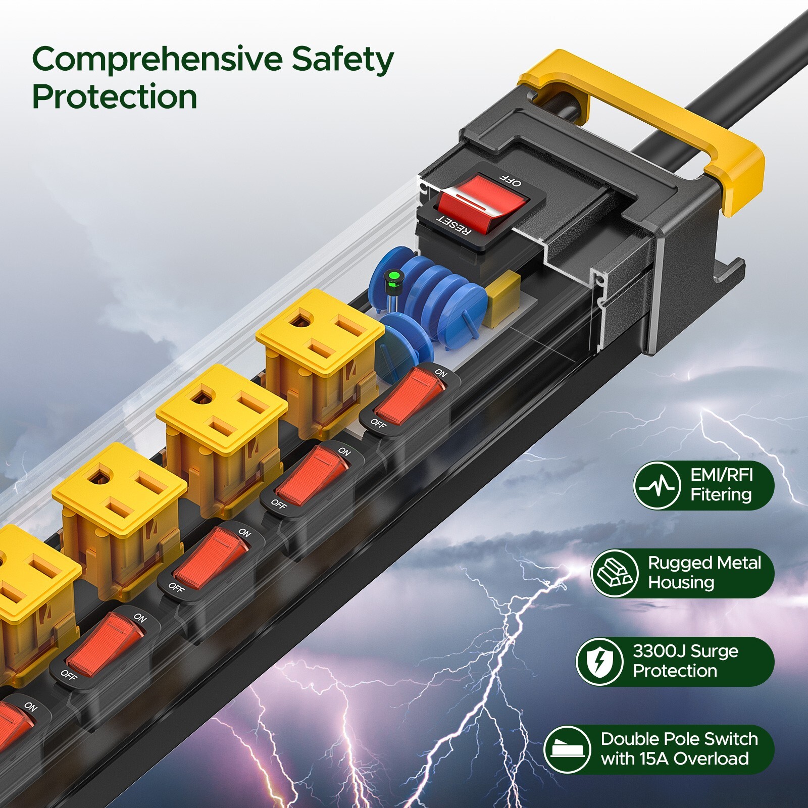 6-Outlet Heavy Duty Metal Power Strip Surge Protector with 6 Ft Cord ETL Listed