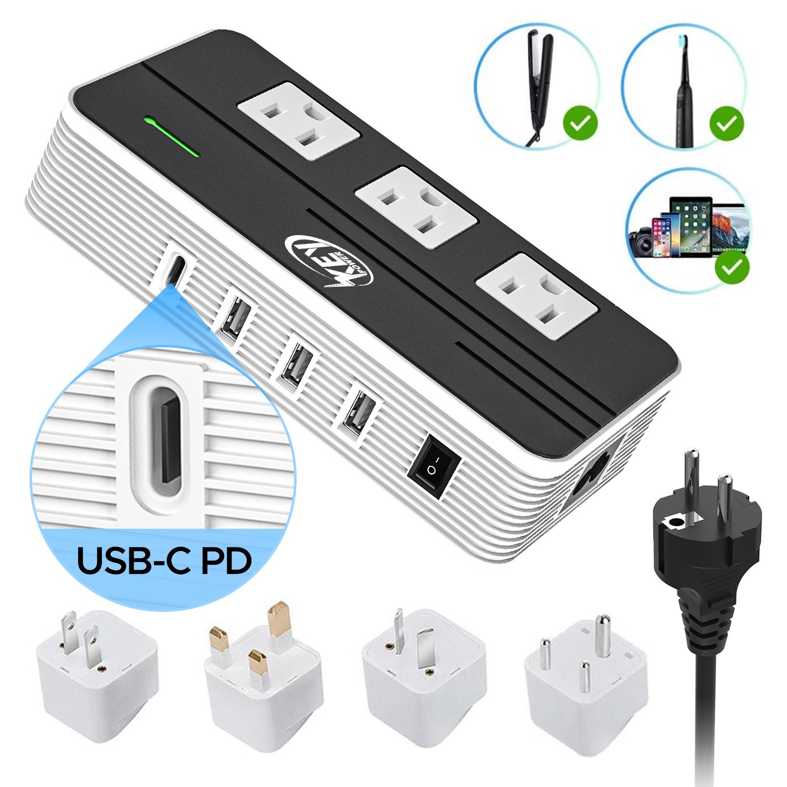 220V to 110V Step Down Voltage Converter 2-Outlet 4 USB Travel Adapter Converter