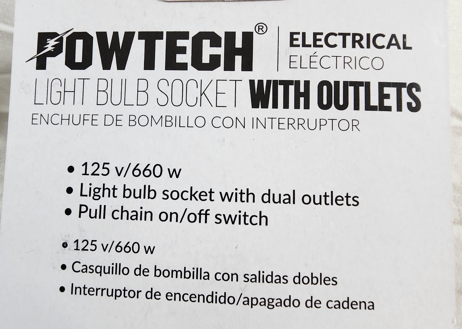 Light Bulb Socket Adapter w/ Dual Outlet Pull Chain On/Off 125V 660W Ivory