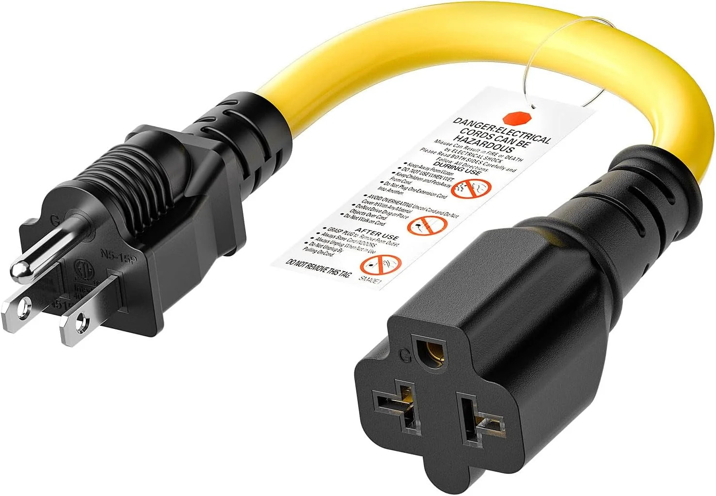 [4-in-1] 12AWG 15 Amp Household AC Plug to 20 Amp T Blade Adapter Cable, NEMA 5-