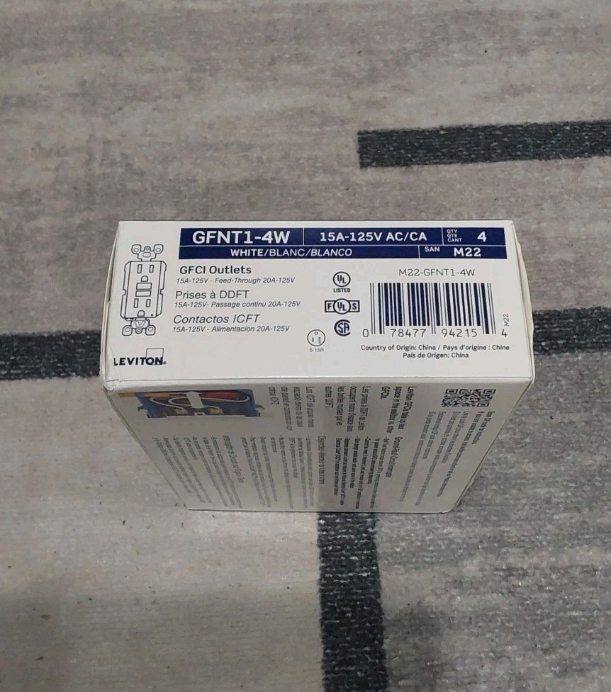 Leviton M22 GFNT1-4W 15A 125V GFCI Duplex Wall Outlet (4-Pack) White – NEW B3
