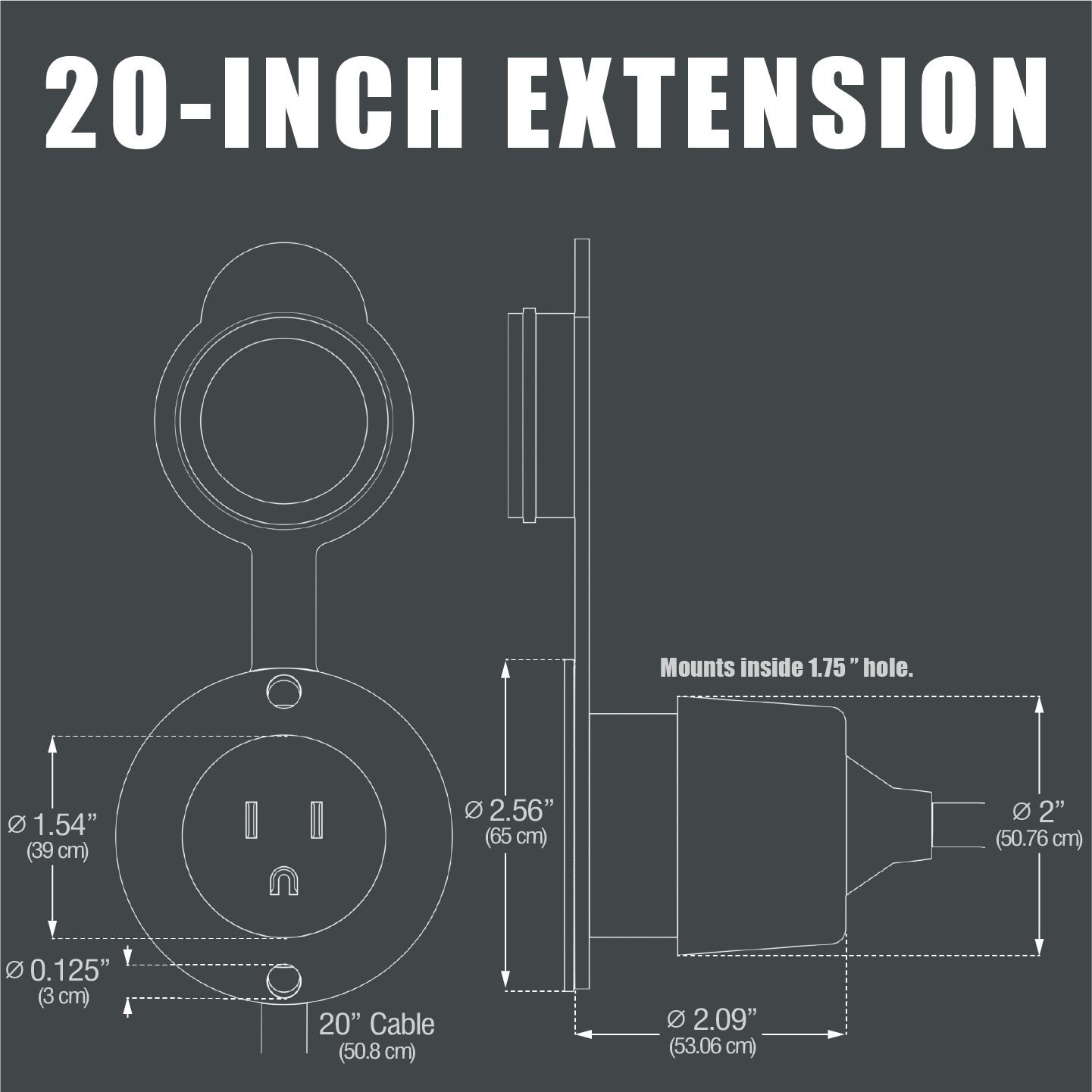 15A Waterproof Outdoor Power Port Panel/Wall Outlet Kit with 20″ Extension Cord