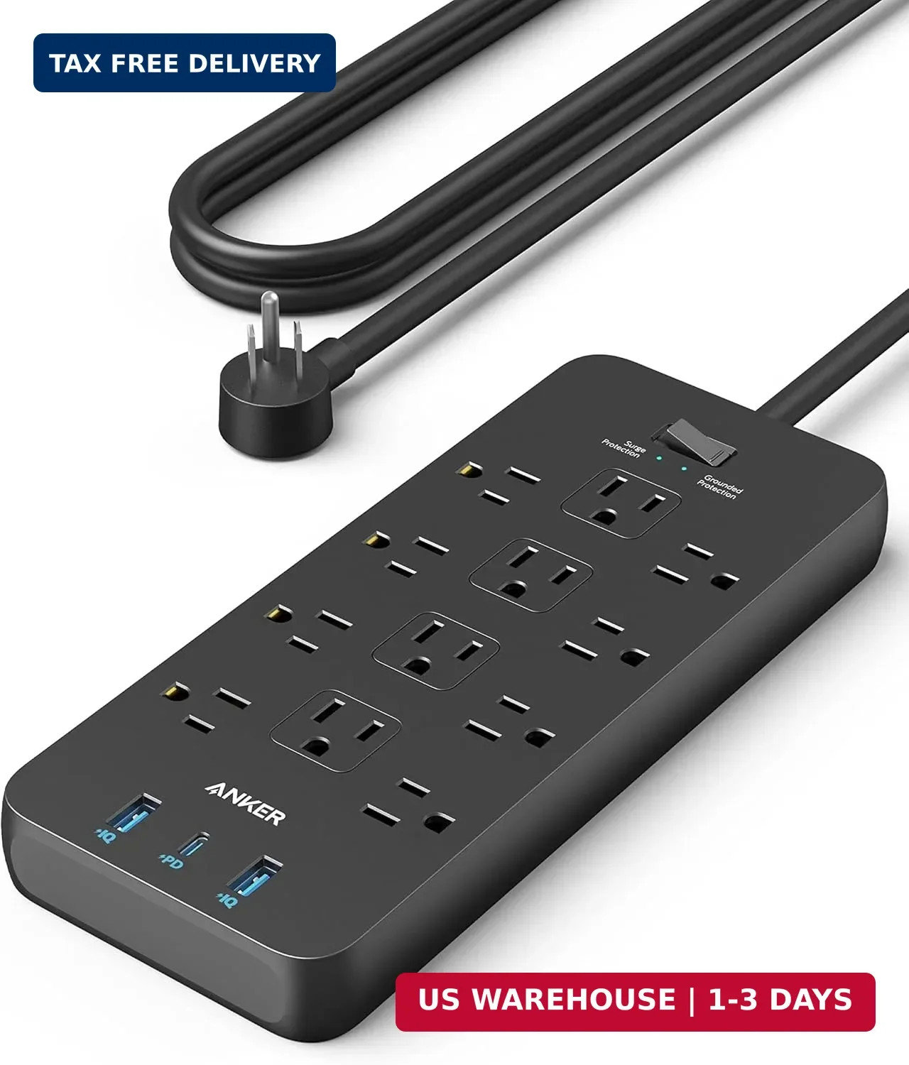 Anker Power Strip with 2100J Surge Protector, Outlet Extender, 5ft Extension Cor