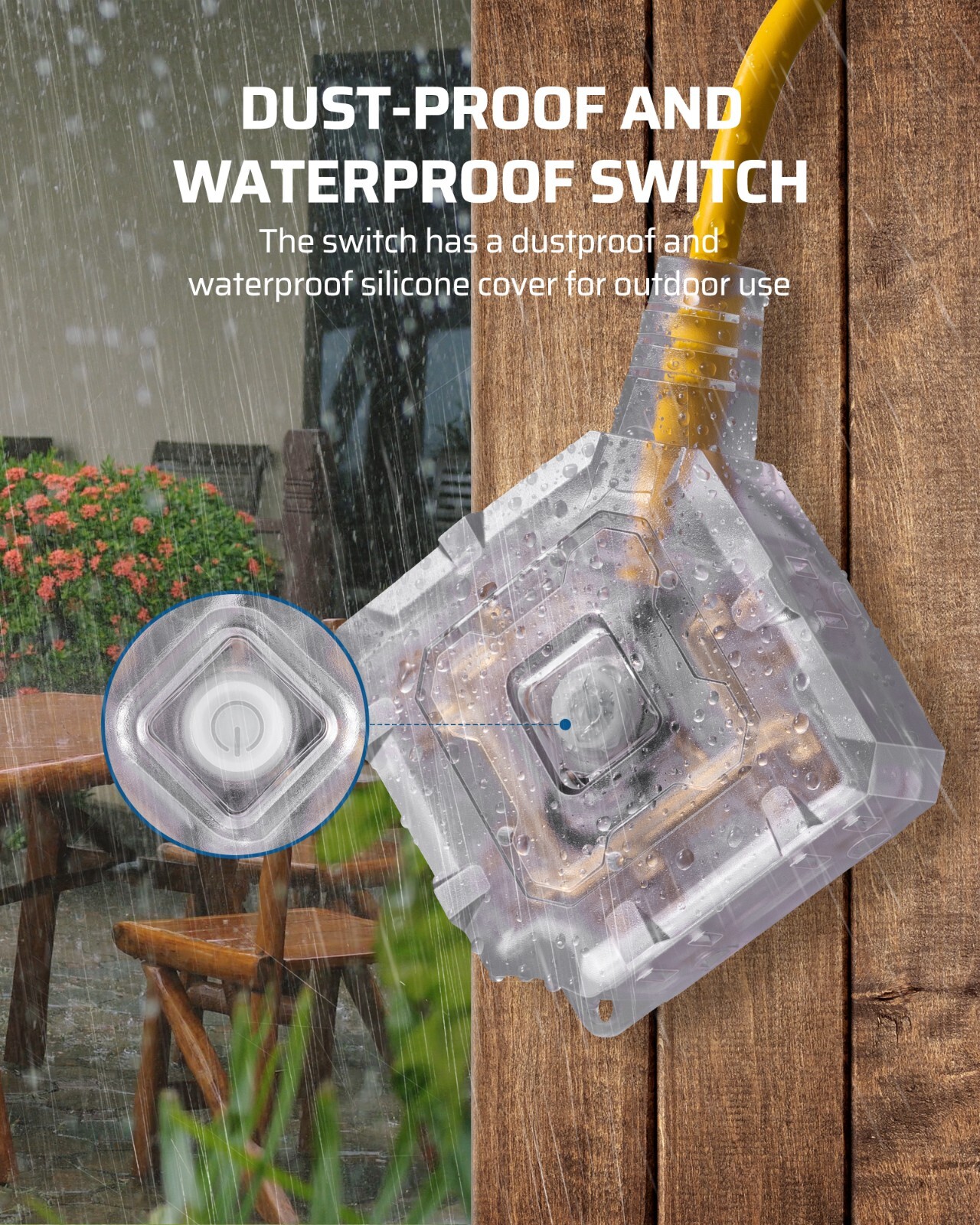 DEWENWILS 15FT Heavy Duty Extension Cord 14AWG, 6 Outlets, Waterproof Switch