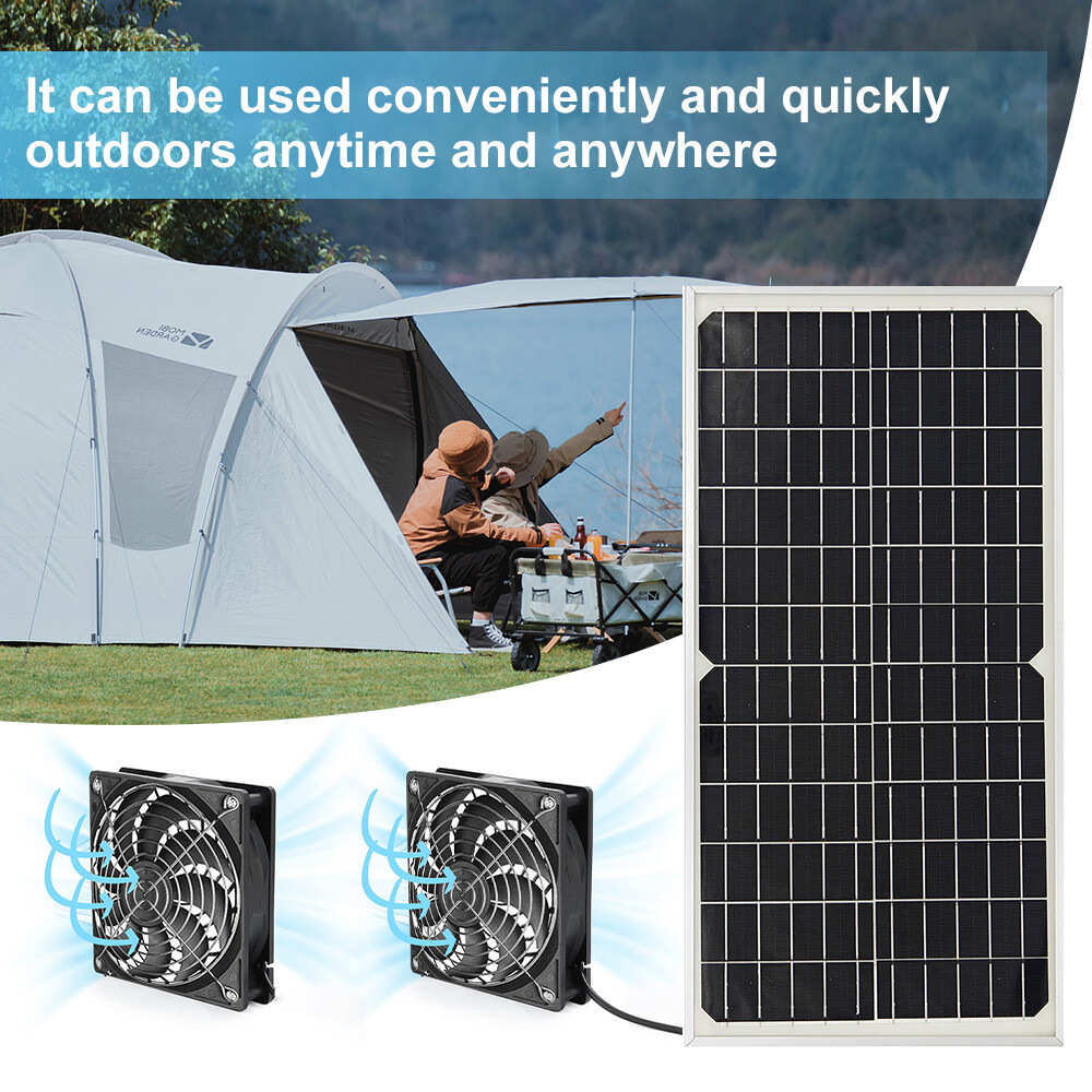 Solar Panel Dual Fan Kit 20W Waterproof Pro Outdoor Dog House Chicken Coop Shed
