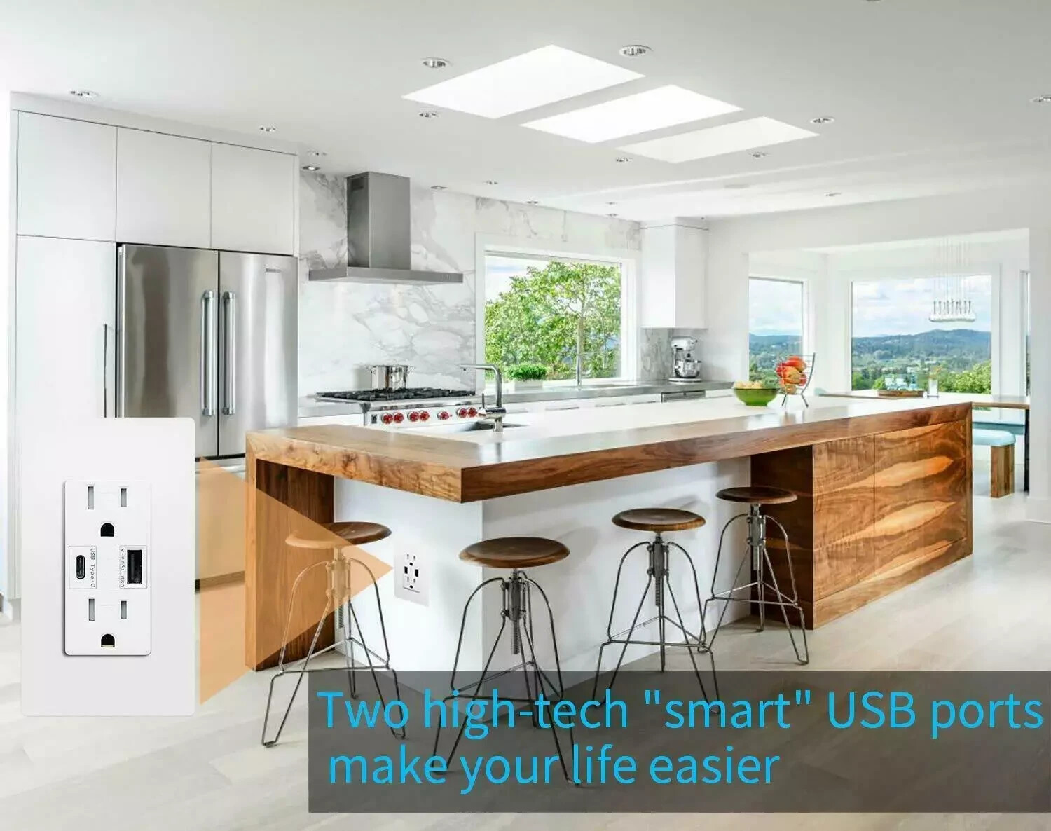 USB C Outlet Fast smart Charger 4.8A Duplex Receptacle 15A 125V Tamper Resistant