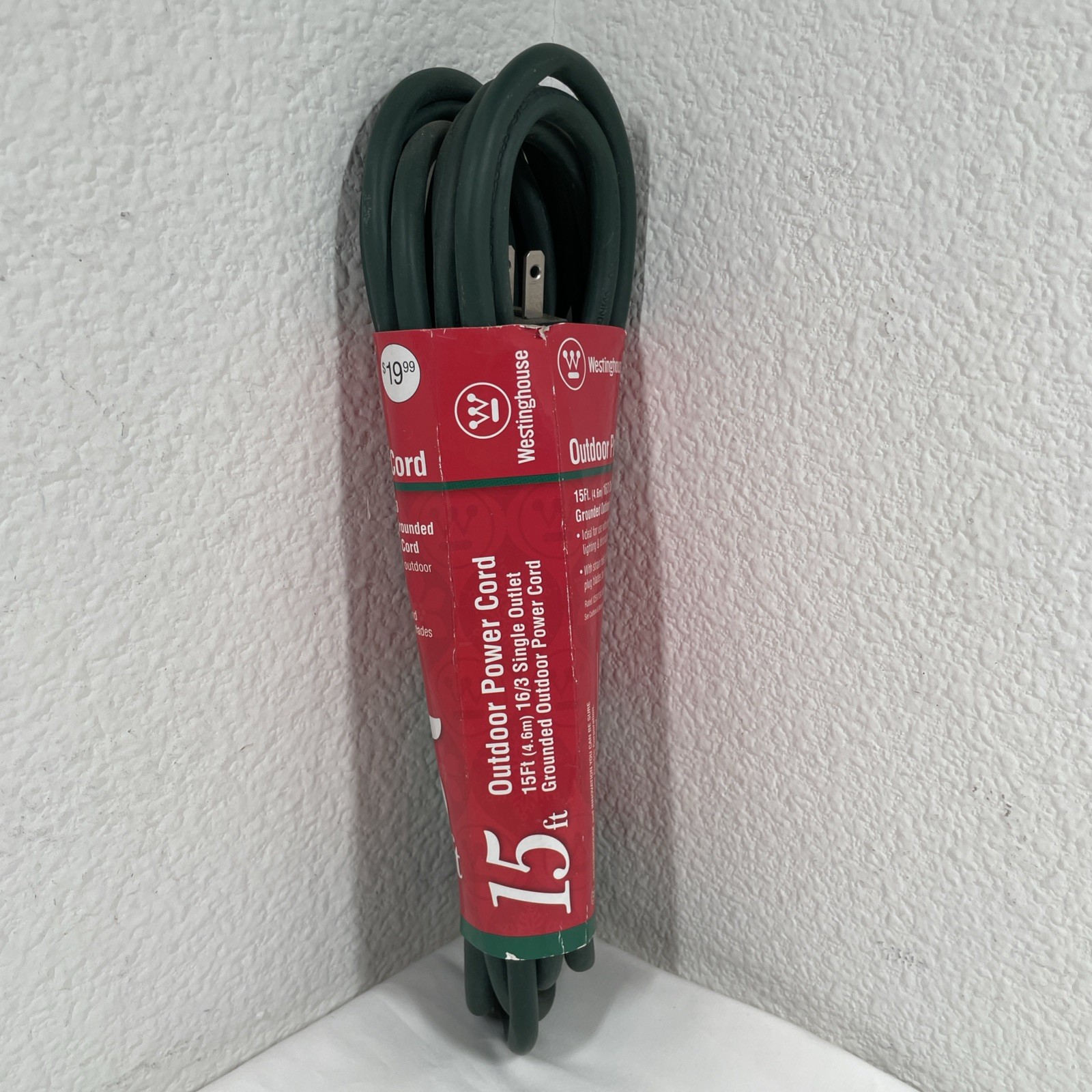 Westinghouse Grounded Outdoor Power Cord Green 15′ Medium Duty All Weather BNIP