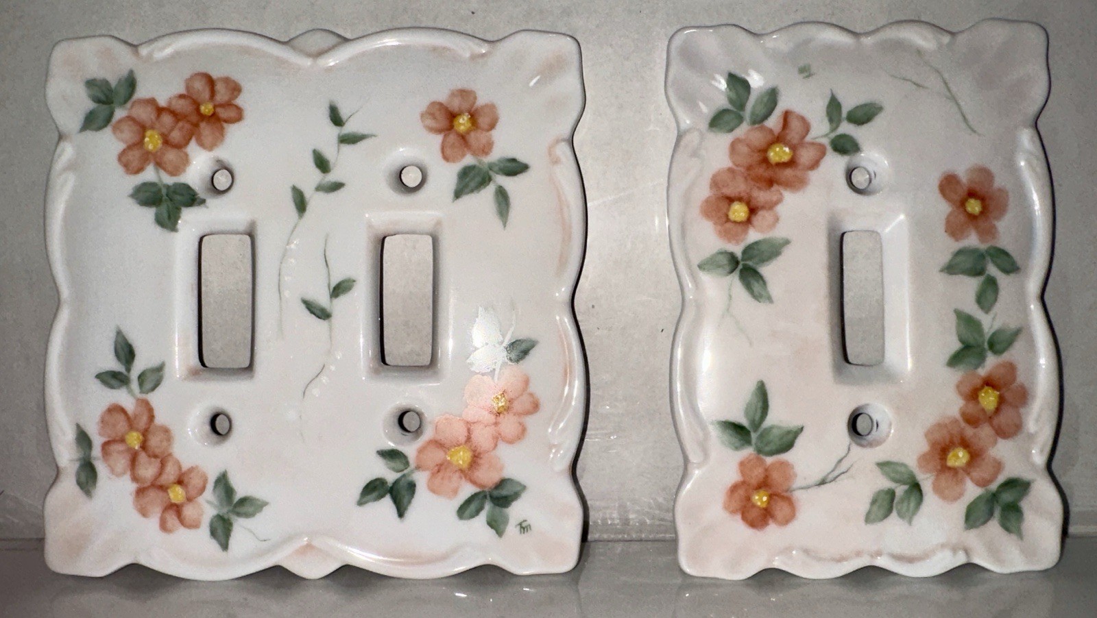 Vintage Hand Painted Ceramic Floral Light Switch Cover Plate Set Single Double