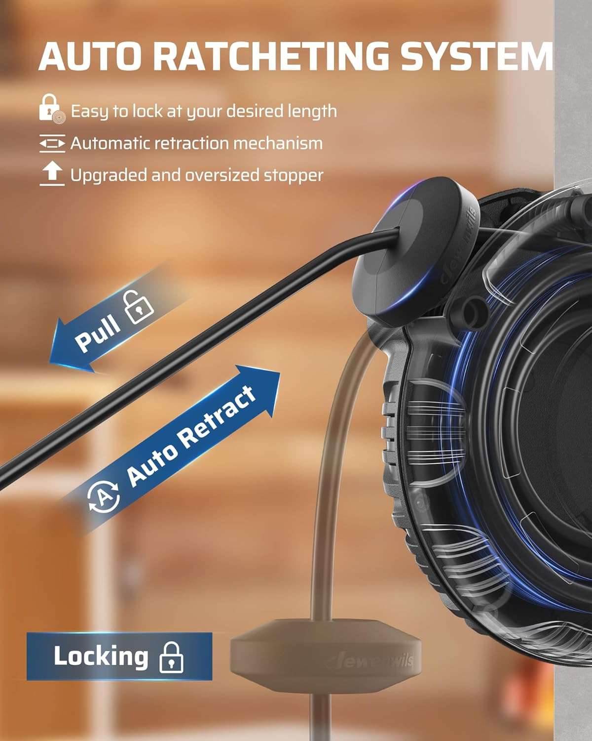 Retractable Extension Cord Reel, 40FT 10AWG/3C SJTW Heavy Duty Power Cord, 4 Gro