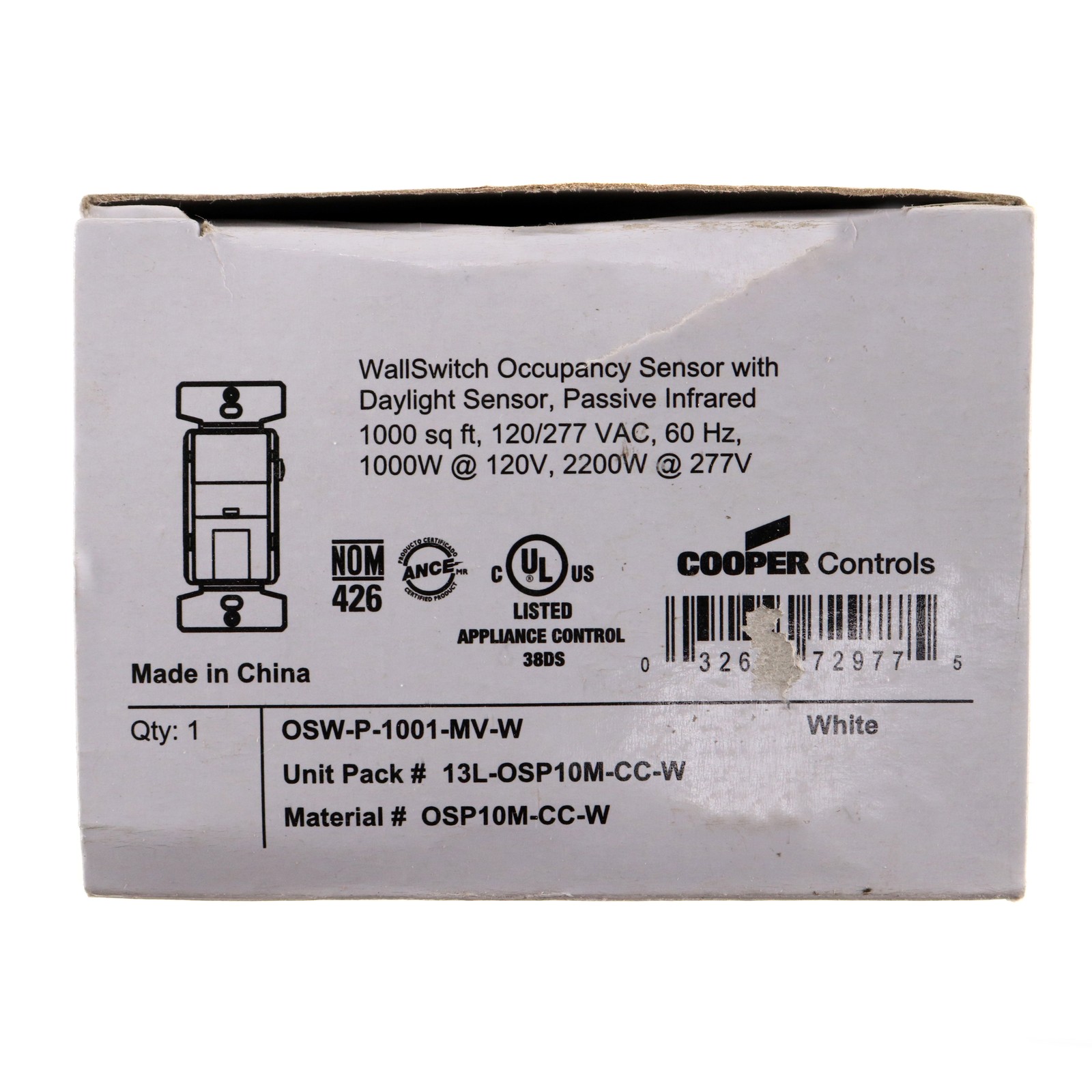 GREENGATE OSW-P-1001-MV-W WALL SWITCH OCCUPANCY SENSOR, 1000W, 120/277V, WHITE