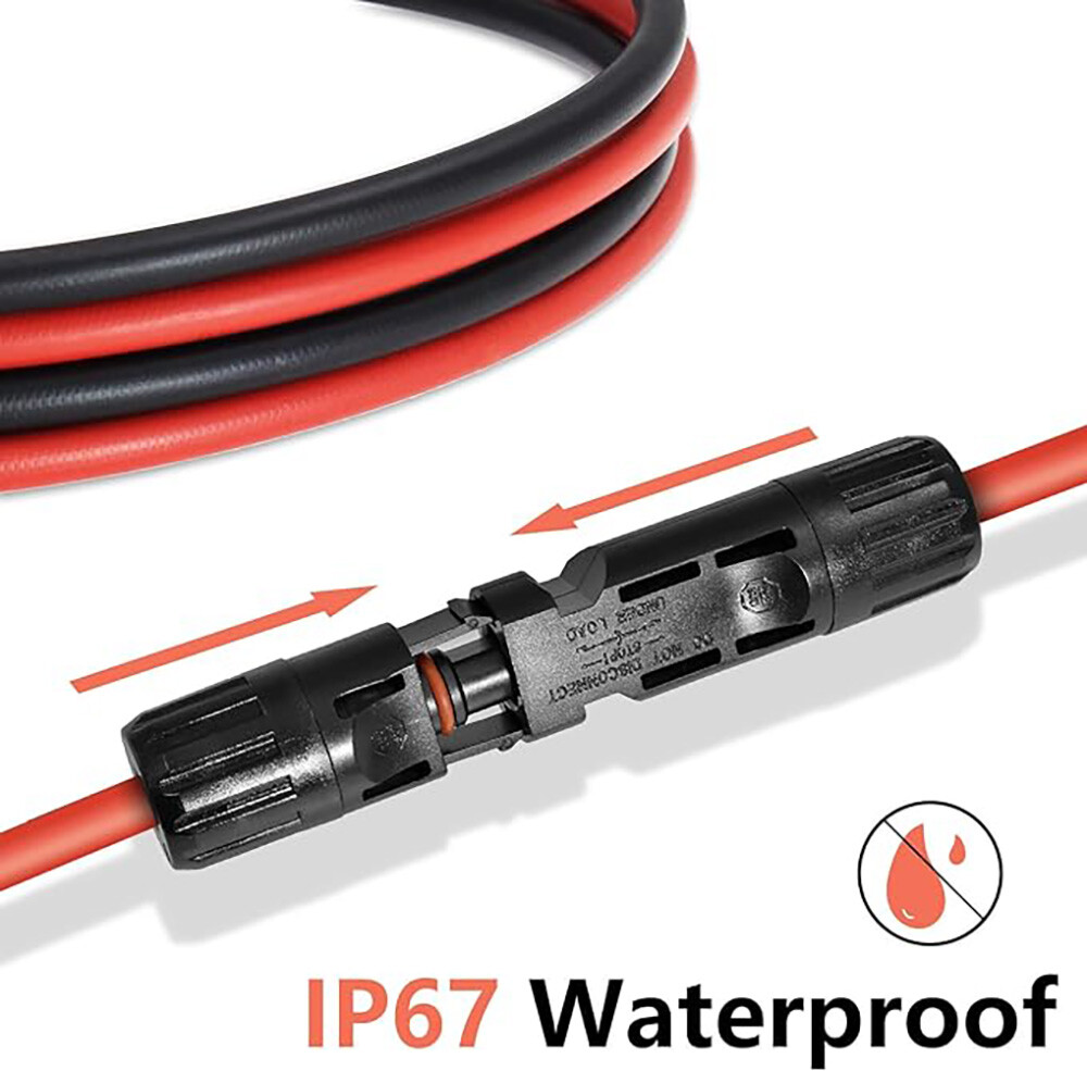 10 AWG Solar Panel Extension Cable PV Wire Solar Connectors Pair Black Red 6mm²