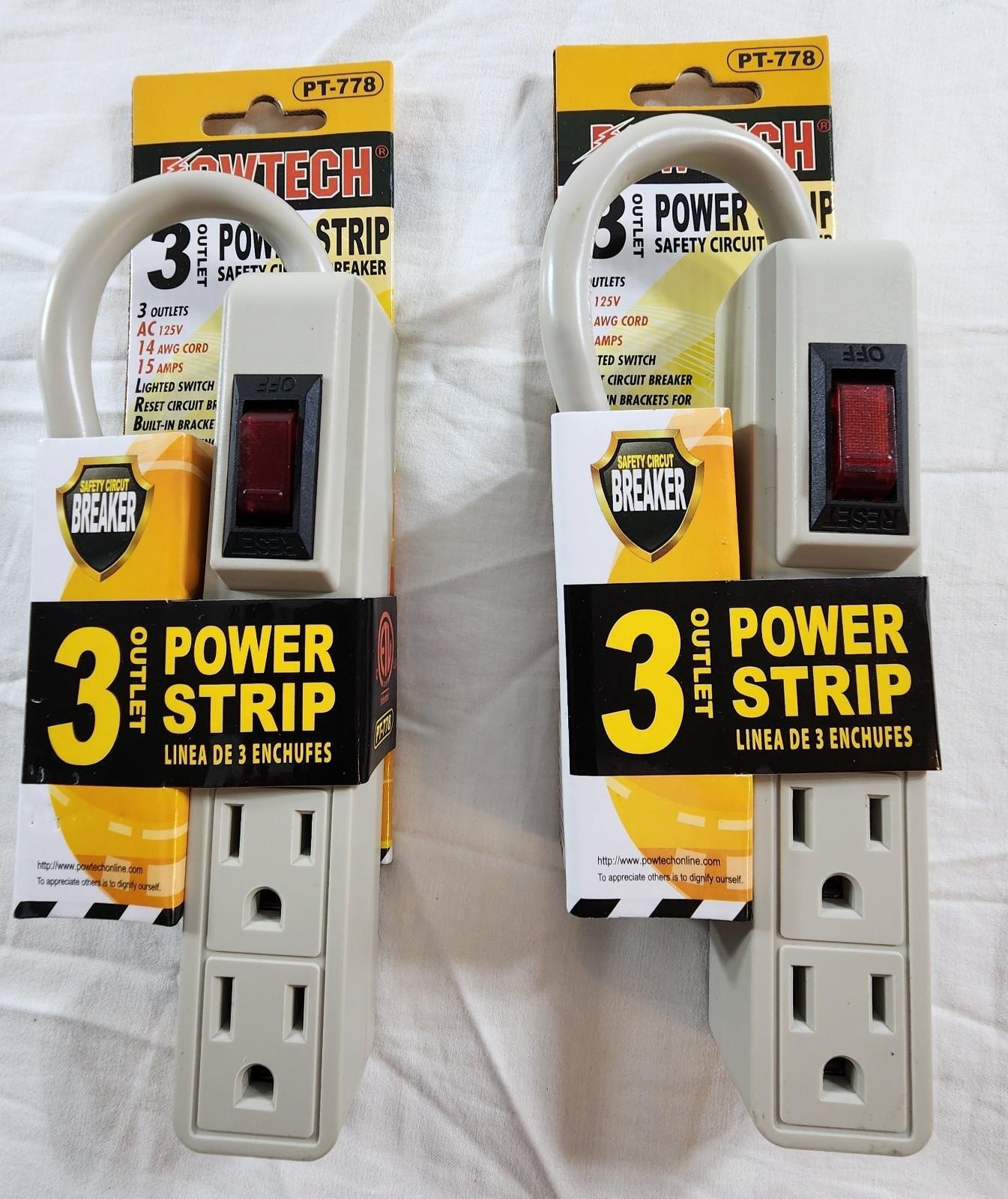 2-Pack 3 Outlet Power Strip Surge Protector Flat Plug 5” Short Extension Cord