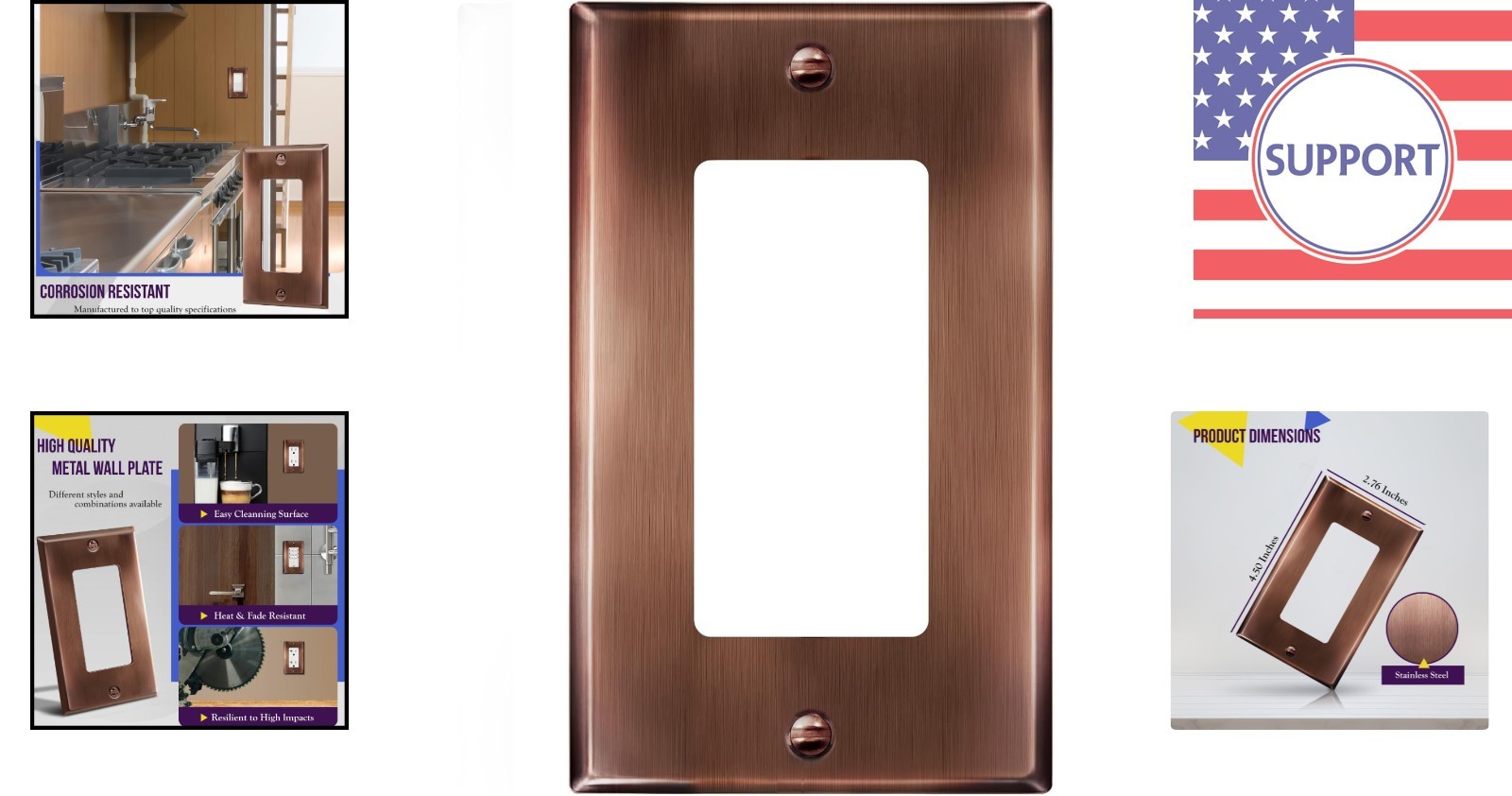 Elegant Corrosion-Resistant Stainless Steel Wall Plate in Antique Copper Finish