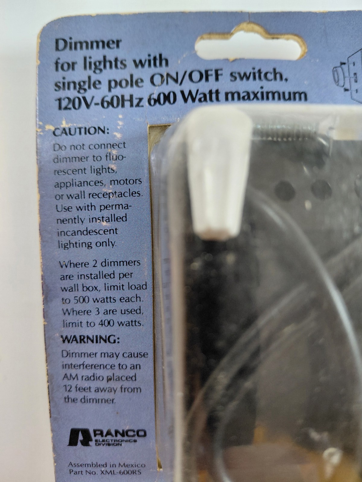 RANCO TECMASTER Energy Saving Dimmer XML-600RS 600W Rotary Switch Vintage NOS