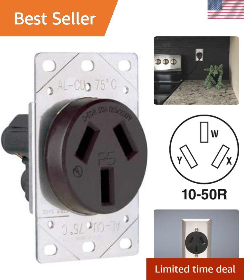Durable 50 Amp Flush Outlet NEMA 10-50 for 125/250V Ovens – Copper Design