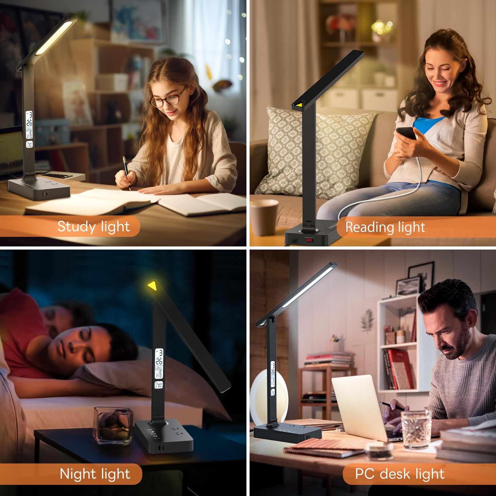 Power Strip with LED Desk Lamp: Table Lamp with Charging Station – 2 Outlets …