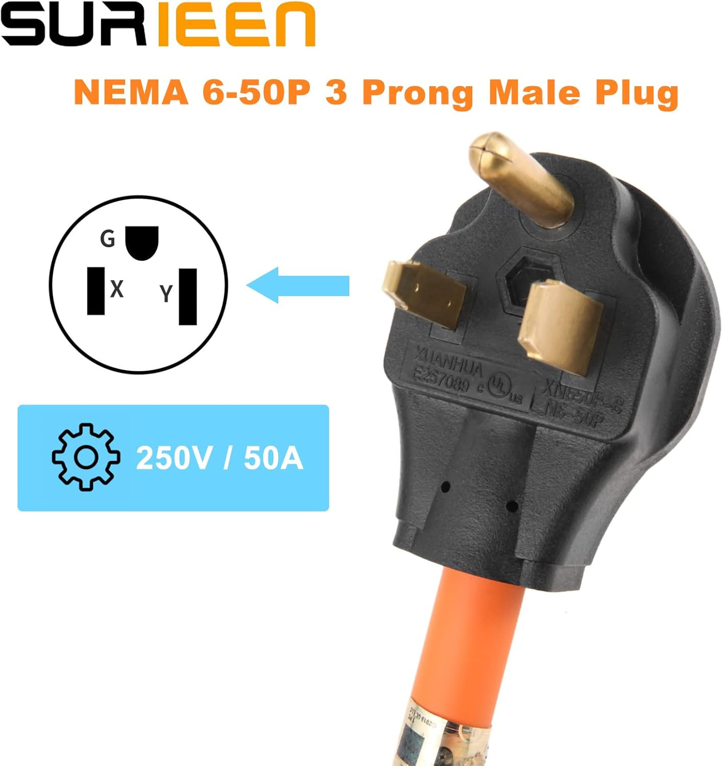 NEMA 6-50P to 6-15R/6-20R Welder Adapter Cord 50 Amp 250V 1.5FT | NEMA 3 Prong