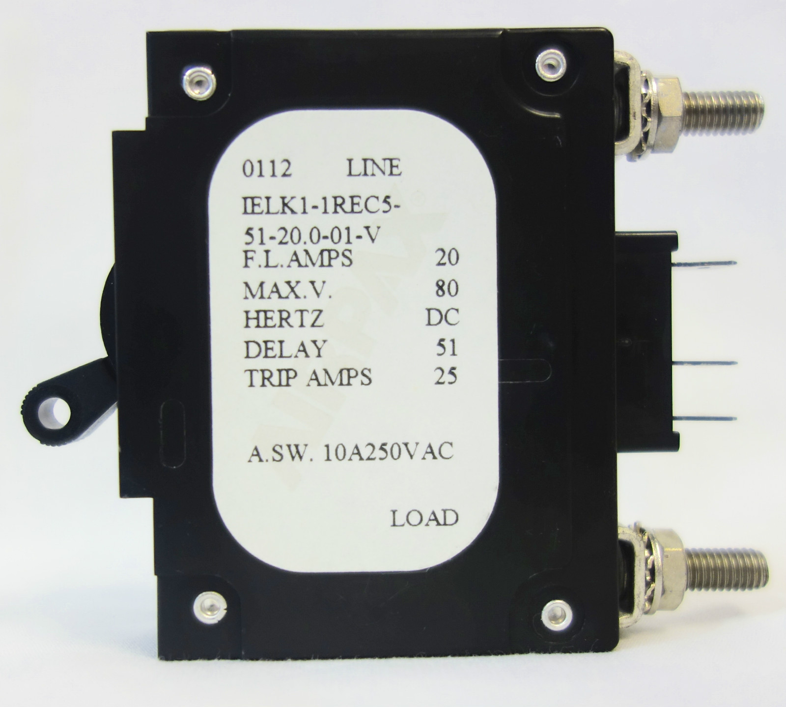 AIRPAX BREAKER IELK1-1REC5-51-20.0-01-V (1AB04686009) 20A Bolt 3 PINS 1 POLE