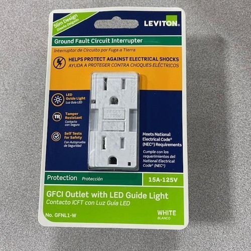 Leviton GFNL1-W GFCI Outlet LED Guide Light 15A White New Sealed