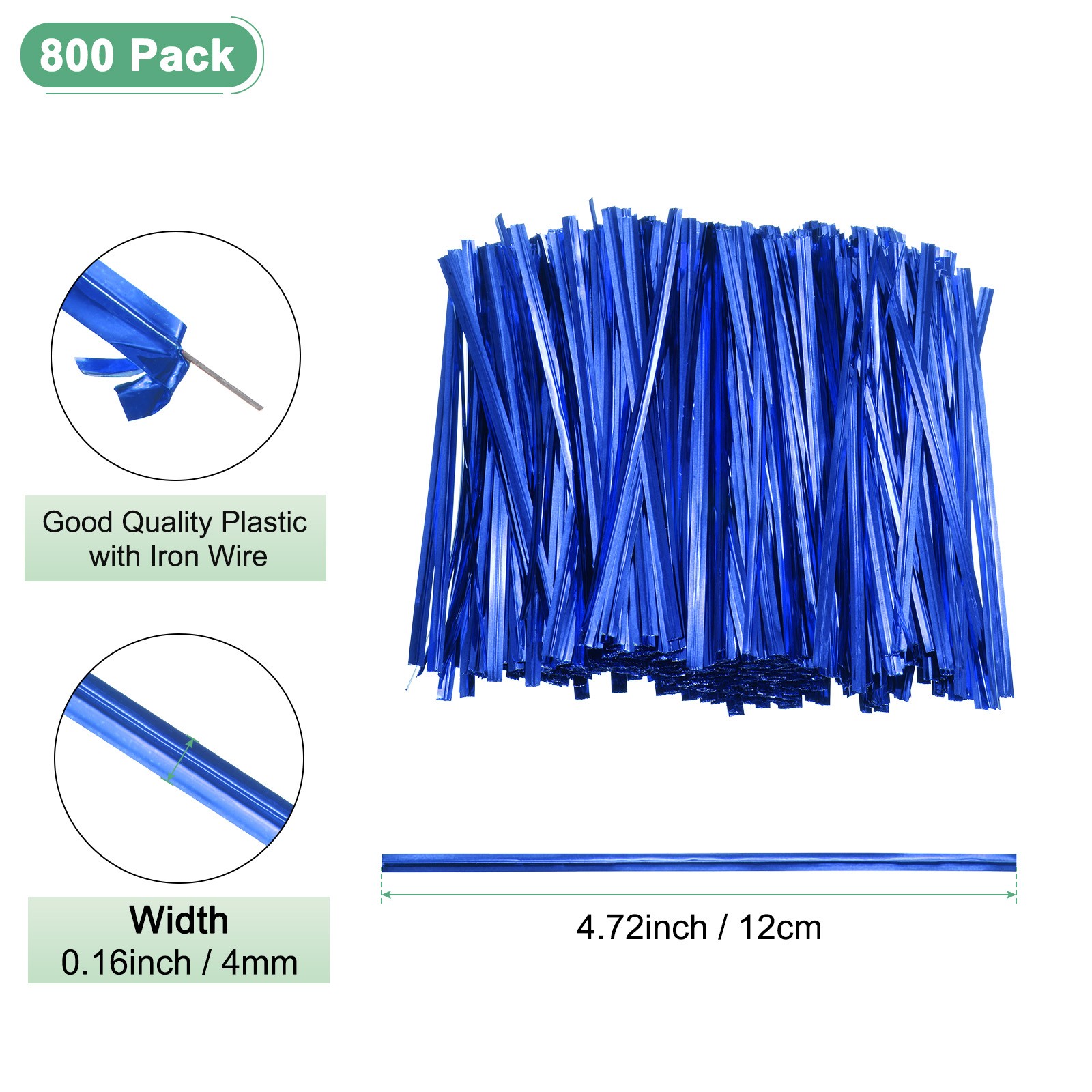 800Pack Metal Twist Ties, 12cm Metallic Twists Tie Bags Twisty-Ties Sapphire