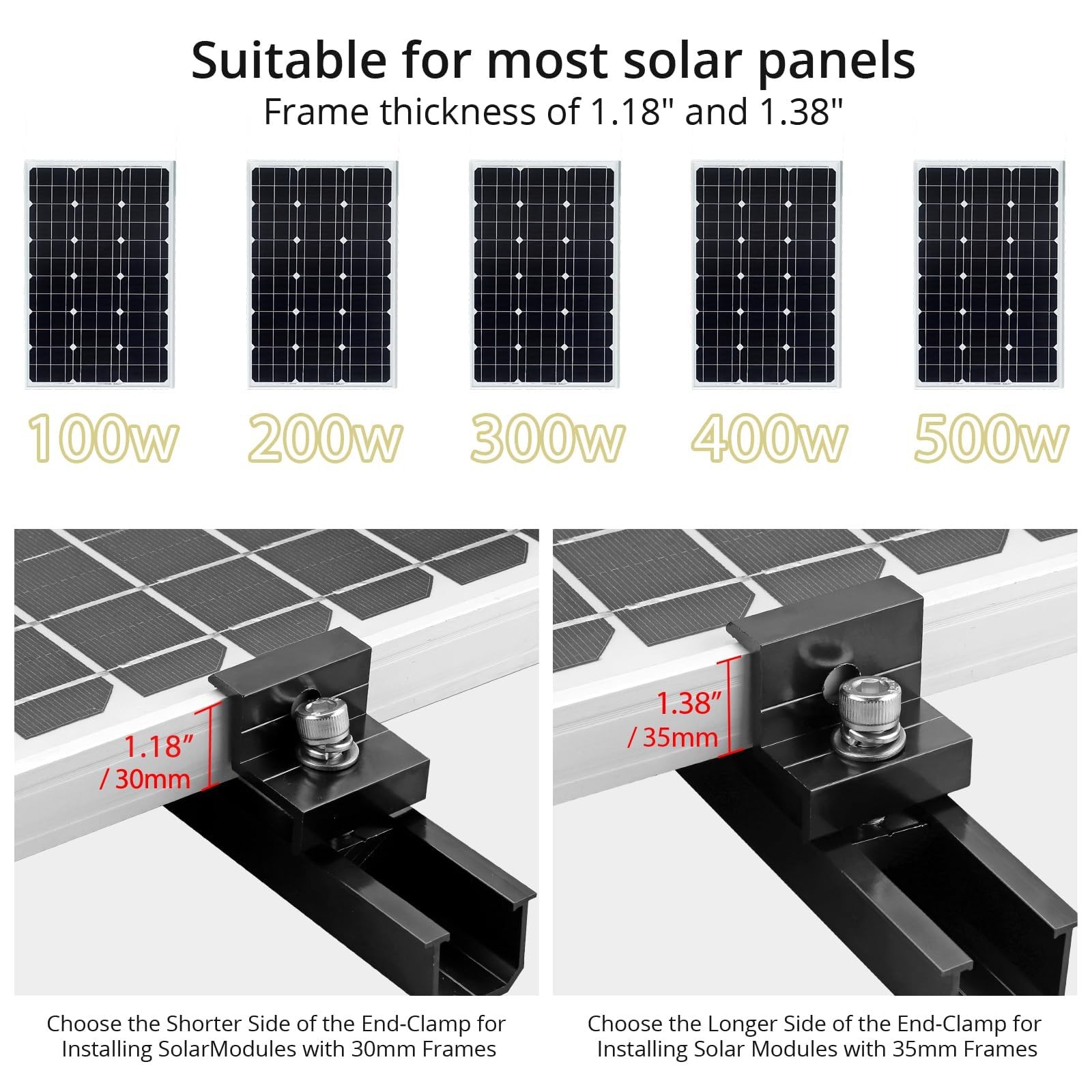 Anbte Solar Panel Mounting Brackets, 4.72″ Rails + 1.38″& 1.18″ clamps, Black