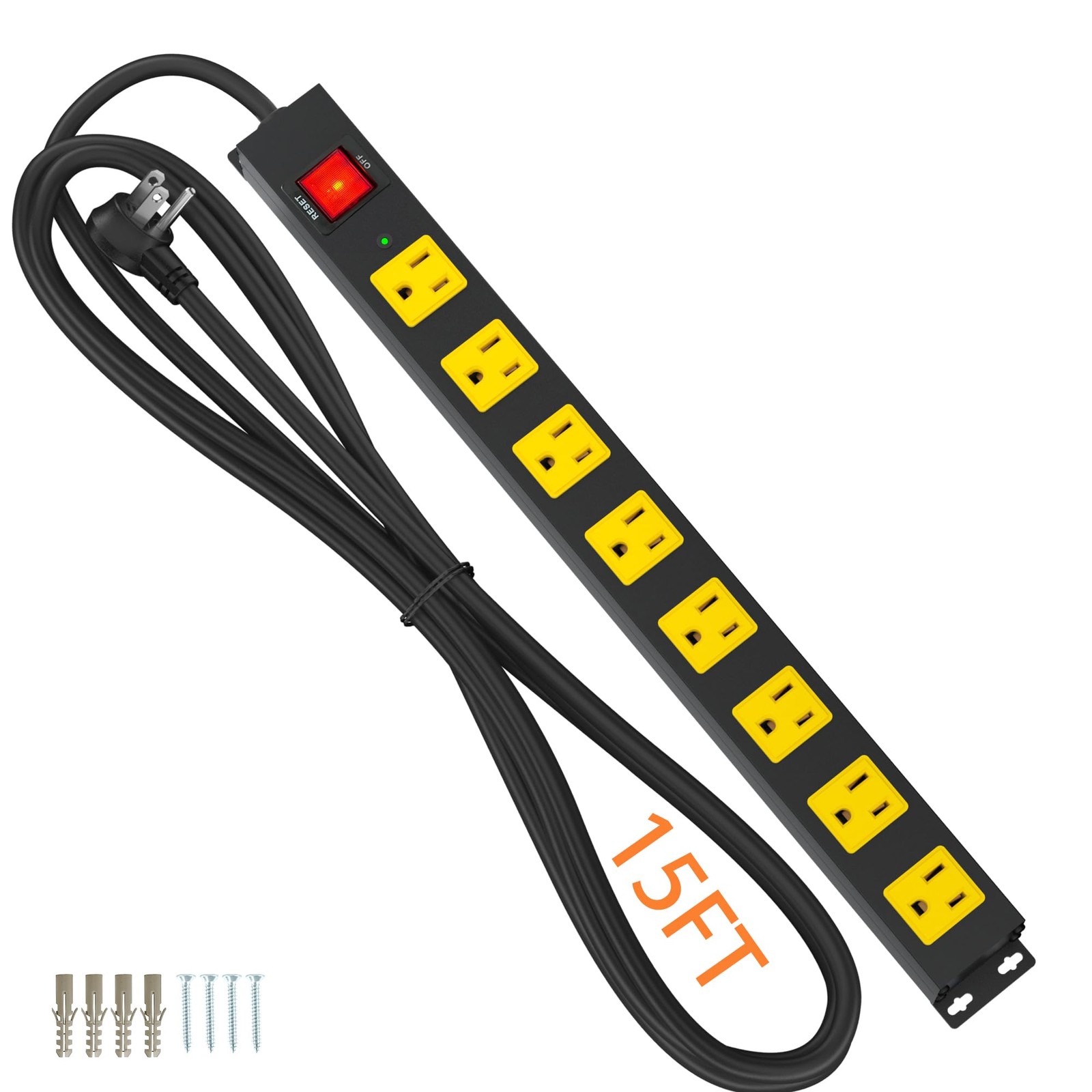 8 Outlet Power Strip 2100J Surge Protector 15FT Heavy Duty Extension Cord