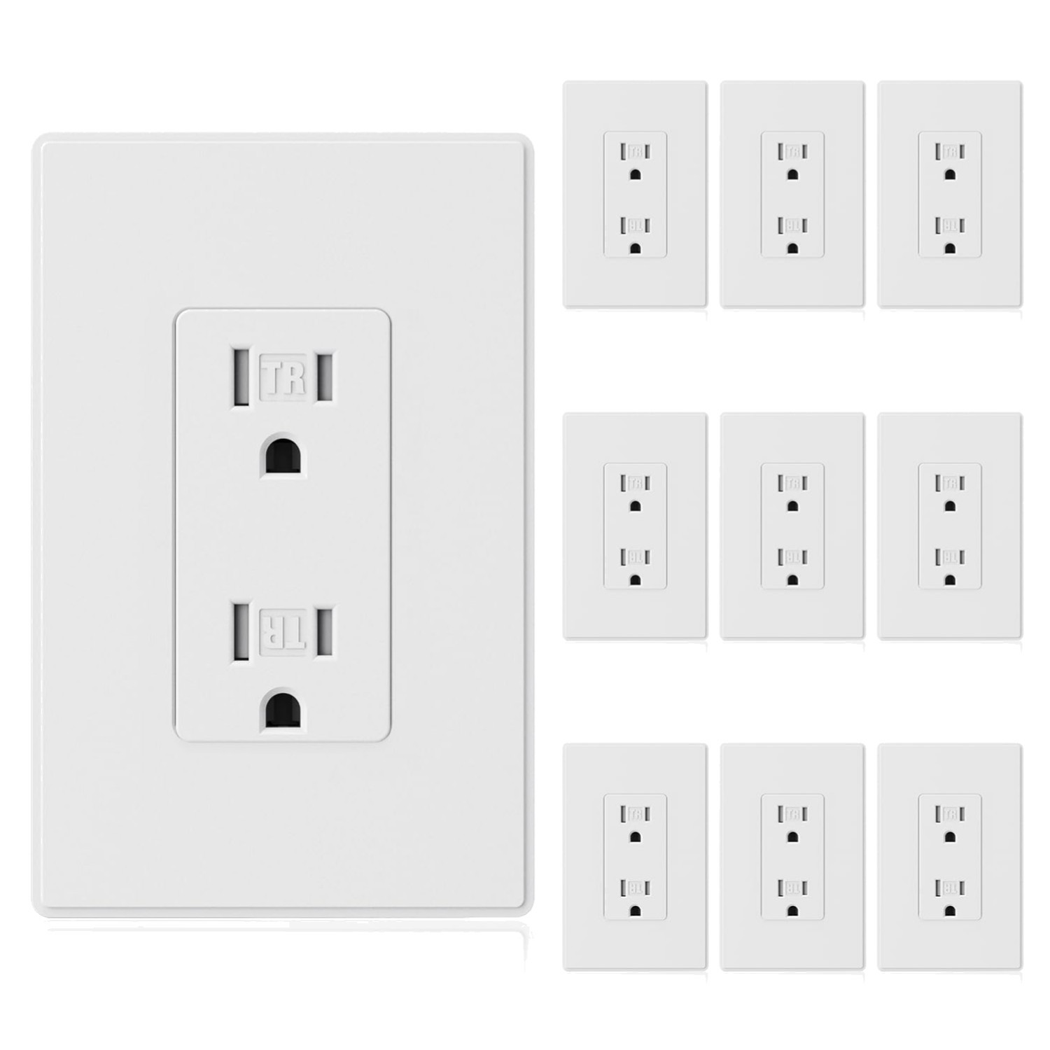 Matte White Wall Outlet 15 Amp Tamper Resistant 10 Pack