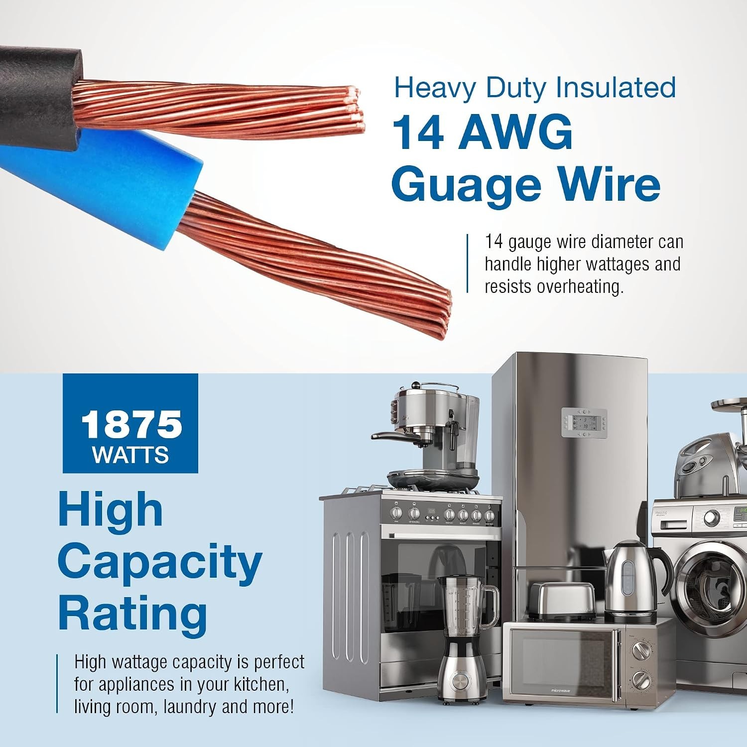 Appliance Extension Cord-20ft Heavy Duty Gray Extension Wire for Air Condition..