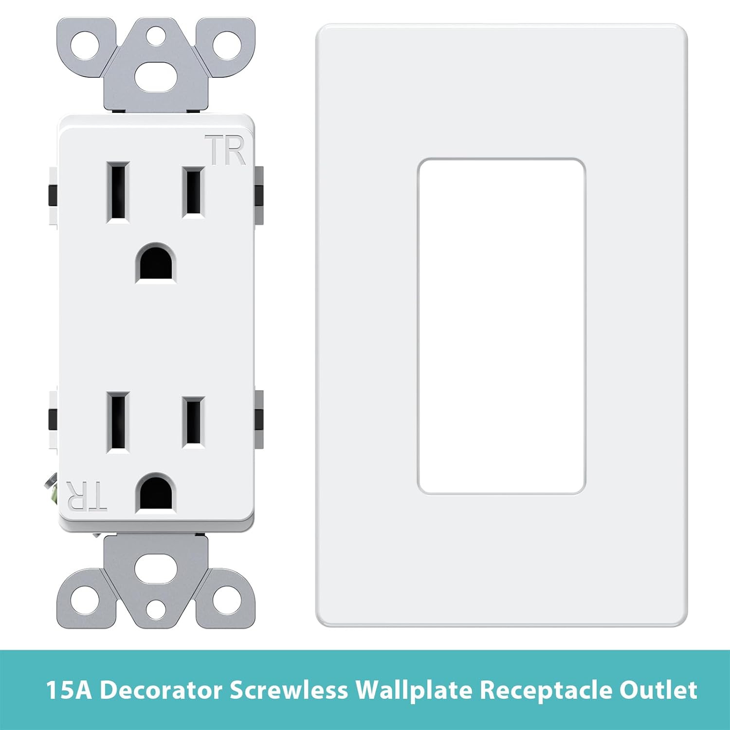 10Pack Duplex Receptacle Wall Outlet 15A Tamper Resistant Glossy White Screwless