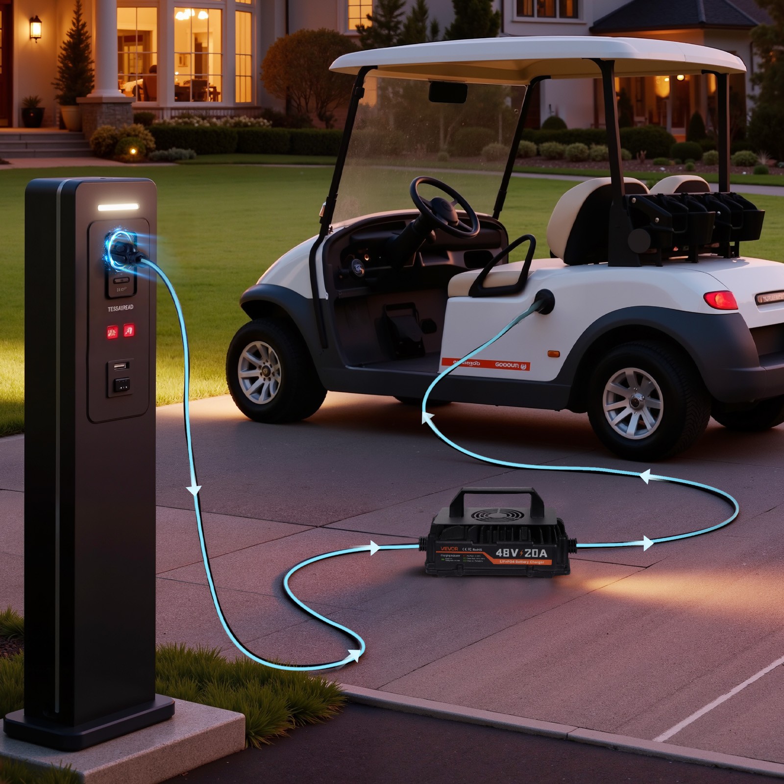 VEVOR 48V 150AH Lithium Golf Cart Battery Lifepo4 & 20A Charger Bluetooth Touch