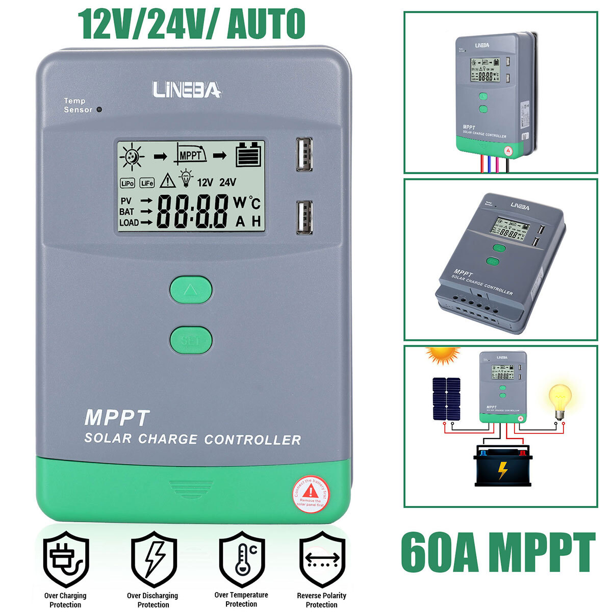 Solar Panel 100A MPPT Battery Charge Controller 12V/24V/36V/48V LCD Regulator