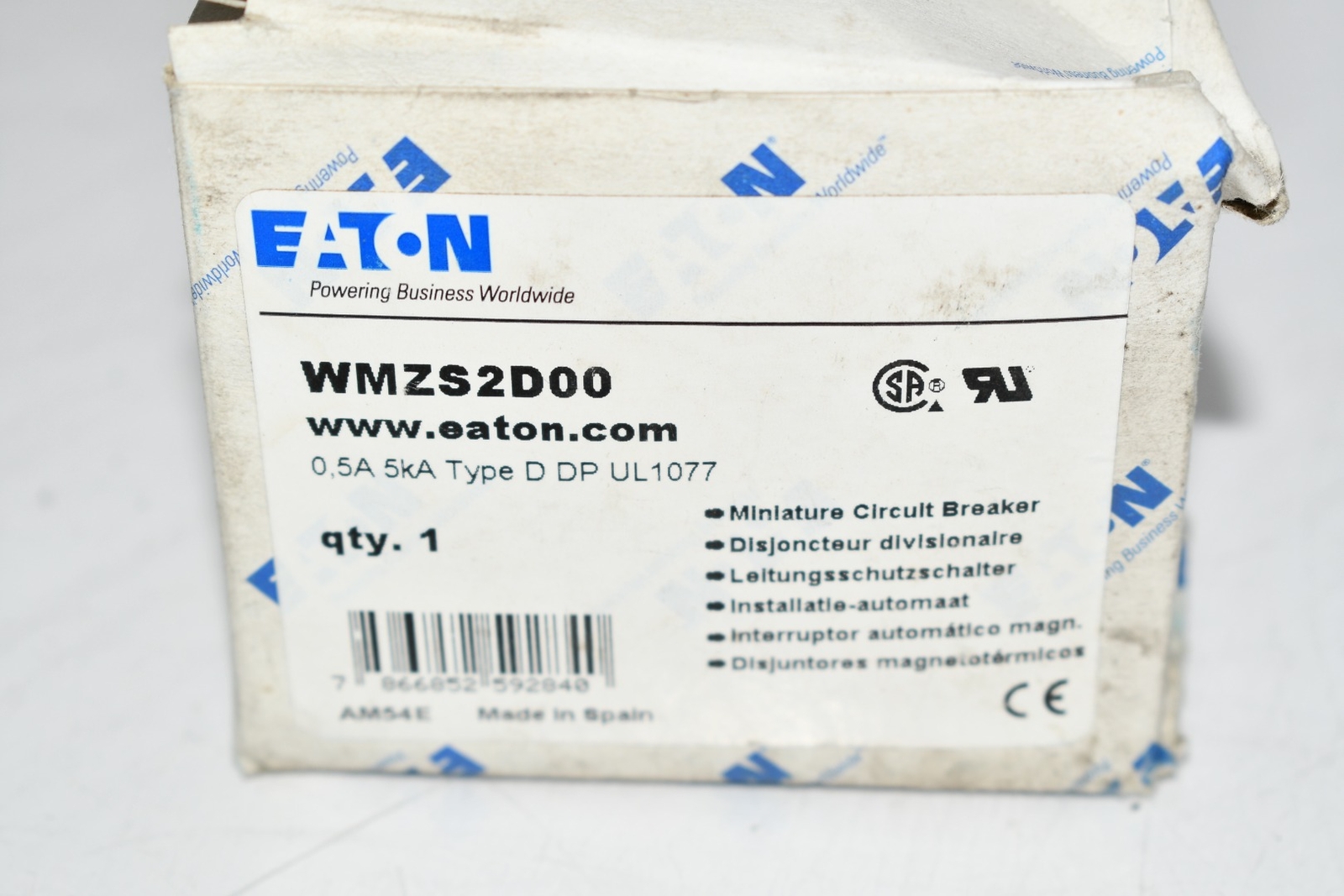 NEW Eaton WMZS2D00 Miniature Circuit Breaker 0.5A 5kA Type D