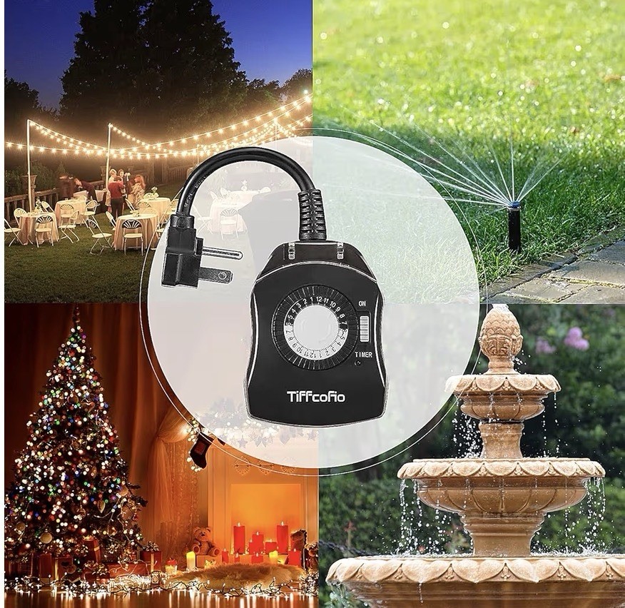 Outdoor Mechanical Timer Outlet 24H, Waterproof, Dual Outlets, 15A, 2-Pack