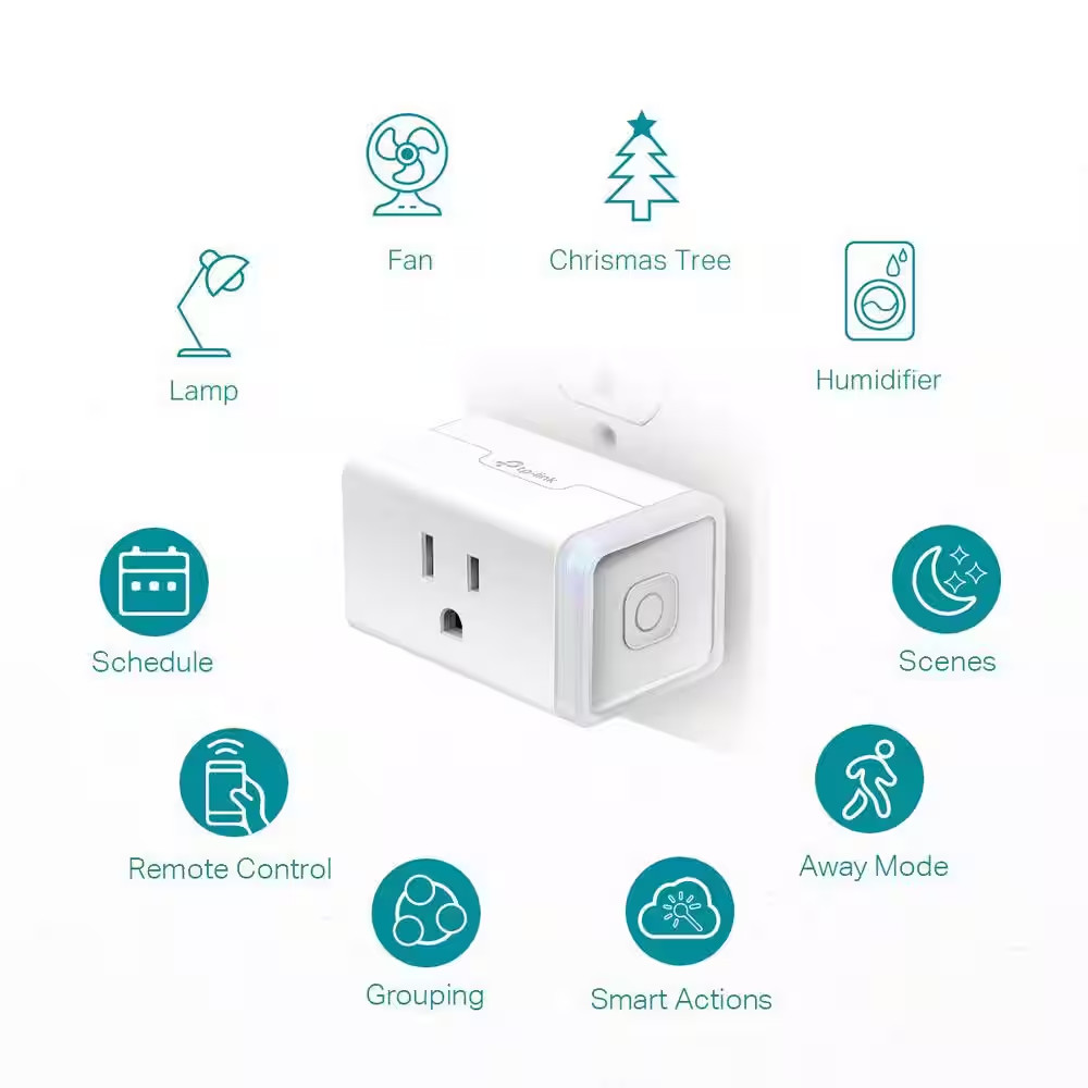 15 Amp Mini Smart Plug Outlet with Timer – White (Pack of 2)
