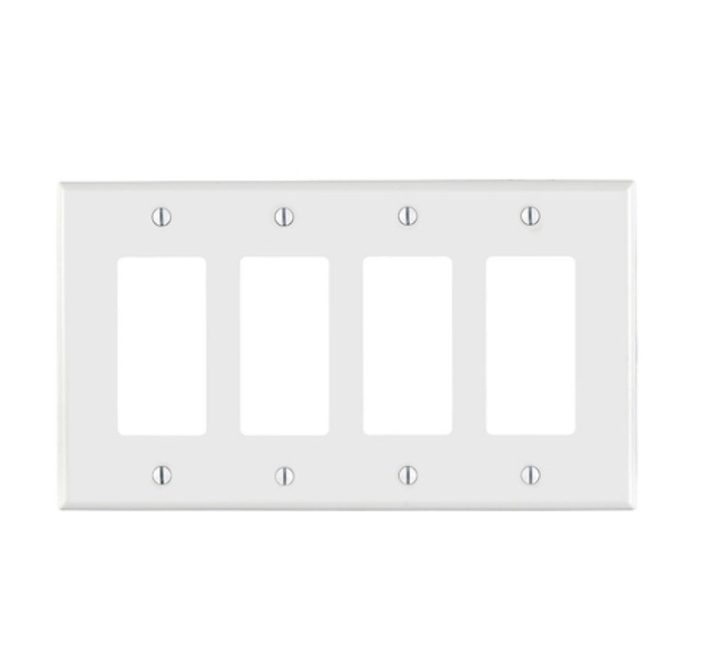 Leviton 4-Gang Decora Wallplate, Midway Size, Thermoplastic Nylon, White 8 PACK