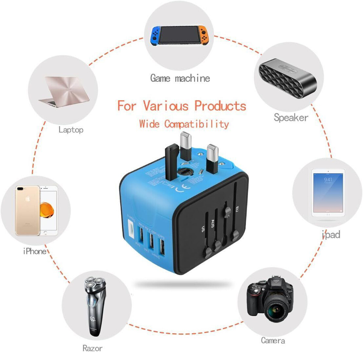 Universal Travel Adapter Converter International USB Wall Charger AC Power Plug