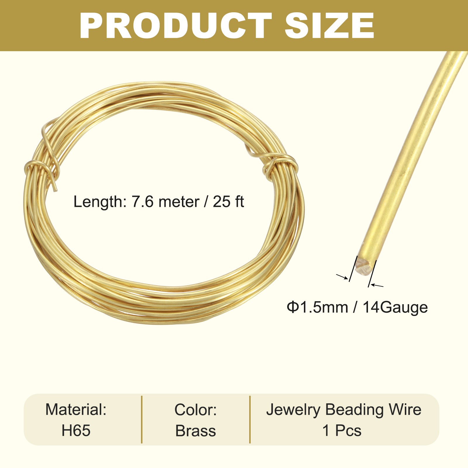 14 Gauge Brass Round Wire 25ft Craft Tarnish Resistant Beading Wires