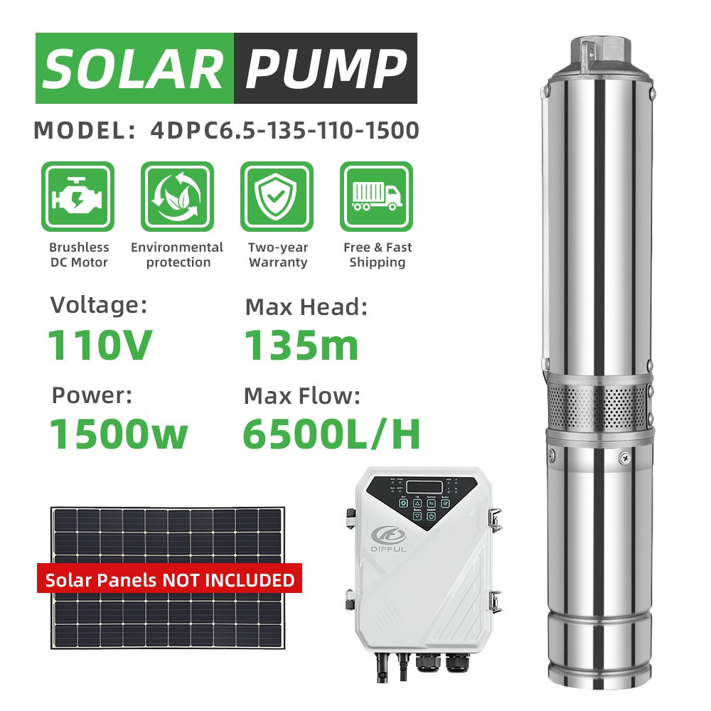 4″ DC Deep Well Solar Water Bore Pump Kits 110V 2HP Irrigation Farm Submersible