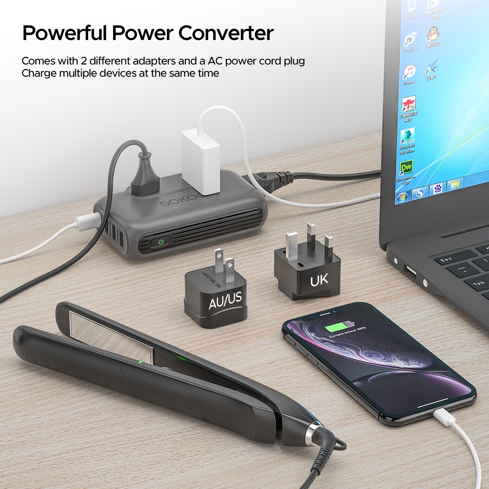 230W Step Down 220V to 110V Voltage Converter &International Travel Adapte