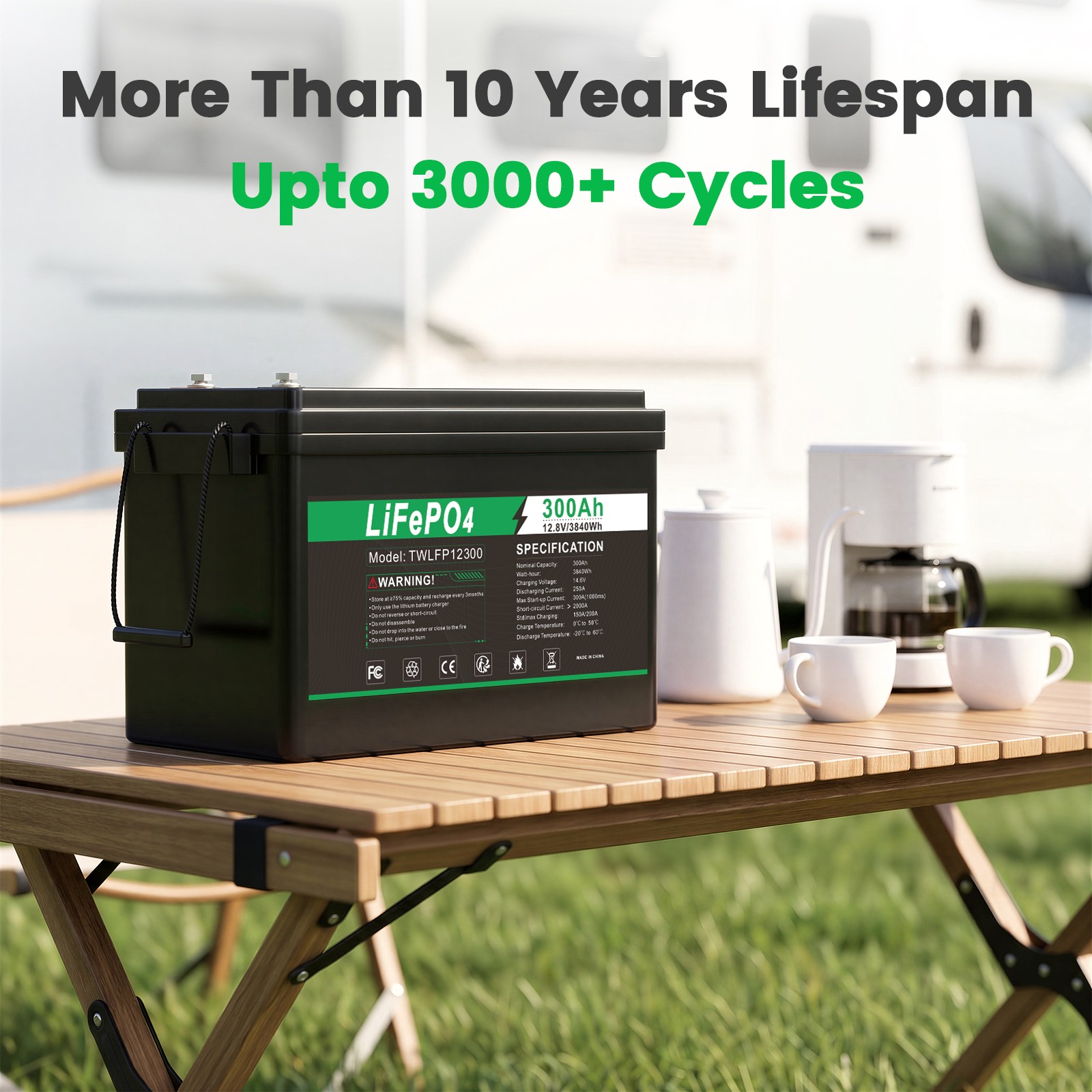 12V 300Ah lifepo4 lithium Battery BMS Deep Cycle Solar For Off-grid RV Marine US
