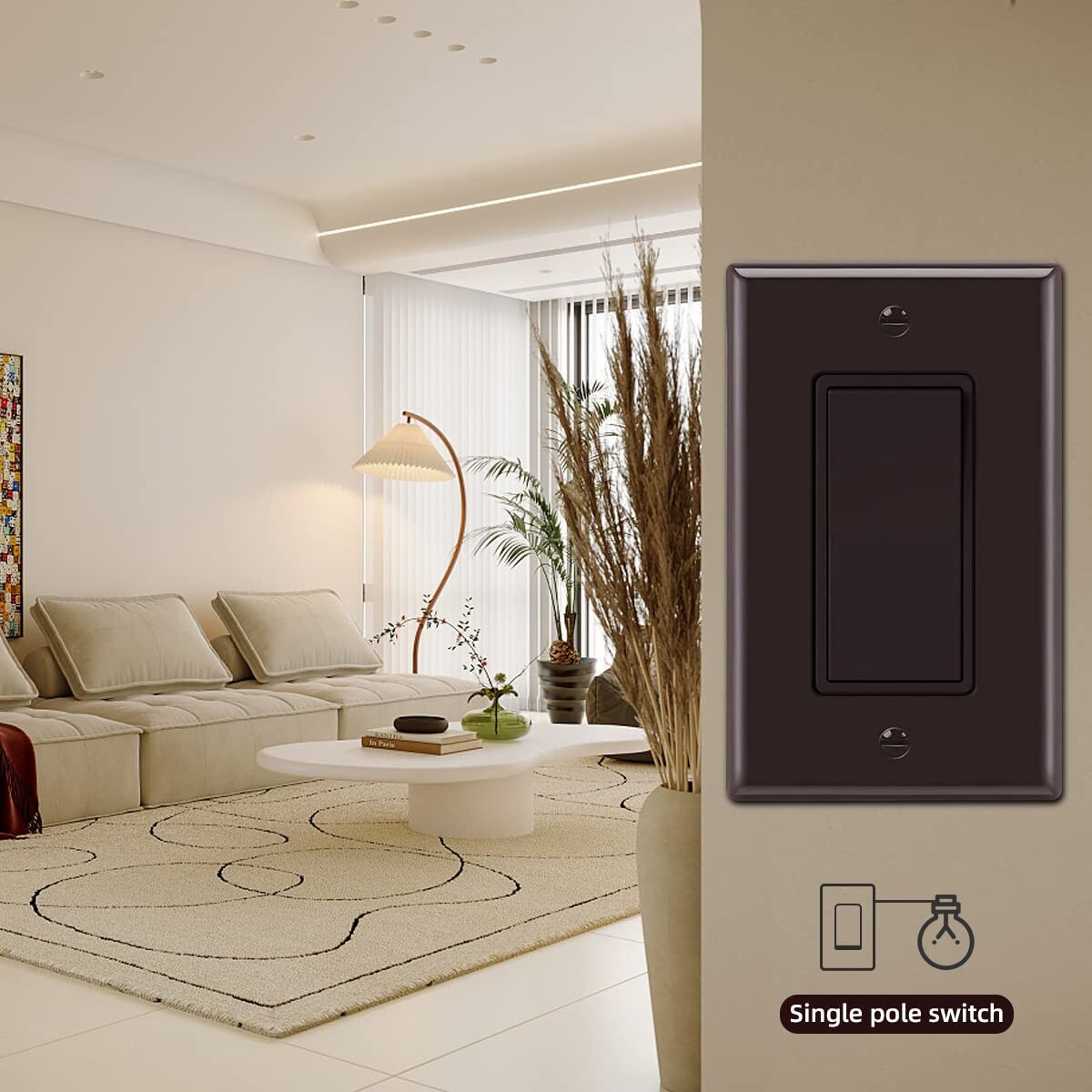 Decora 3 Way Light Switch brown, Single Pole Paddle Rocker UL ,15A ,10 Pack
